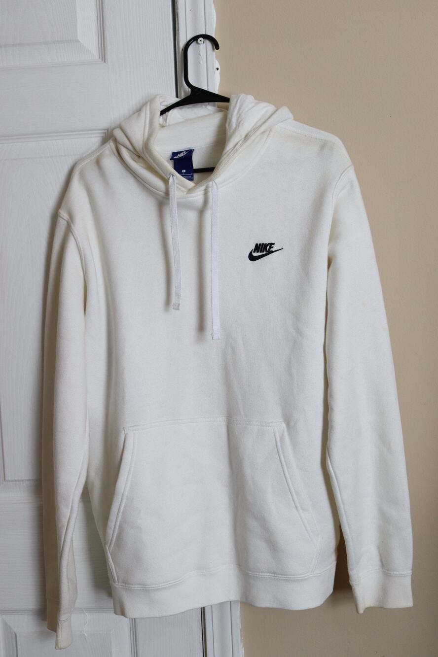 Nike White Pullover Hoodie - Black Swoosh Logo - Size L - Sportswear